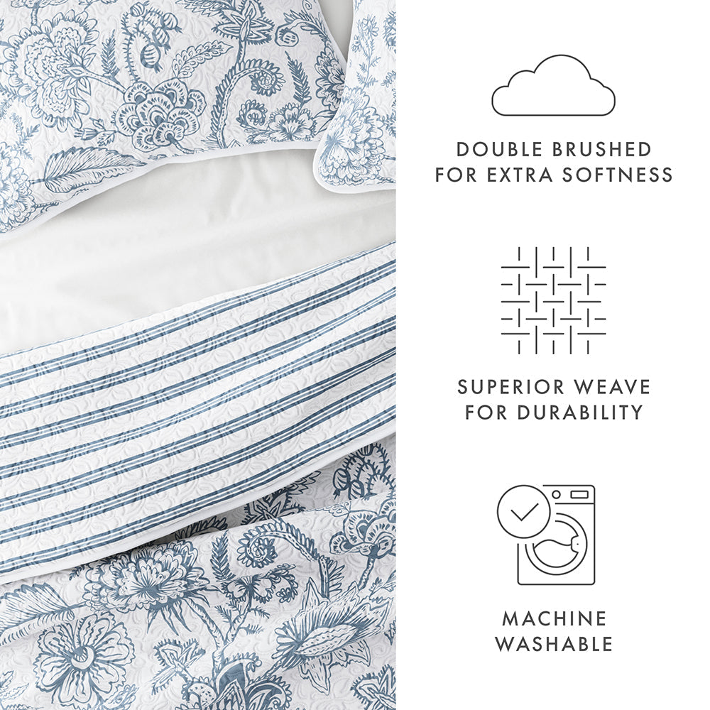 Jacobean/Stripe Reversible - Dusk Blue