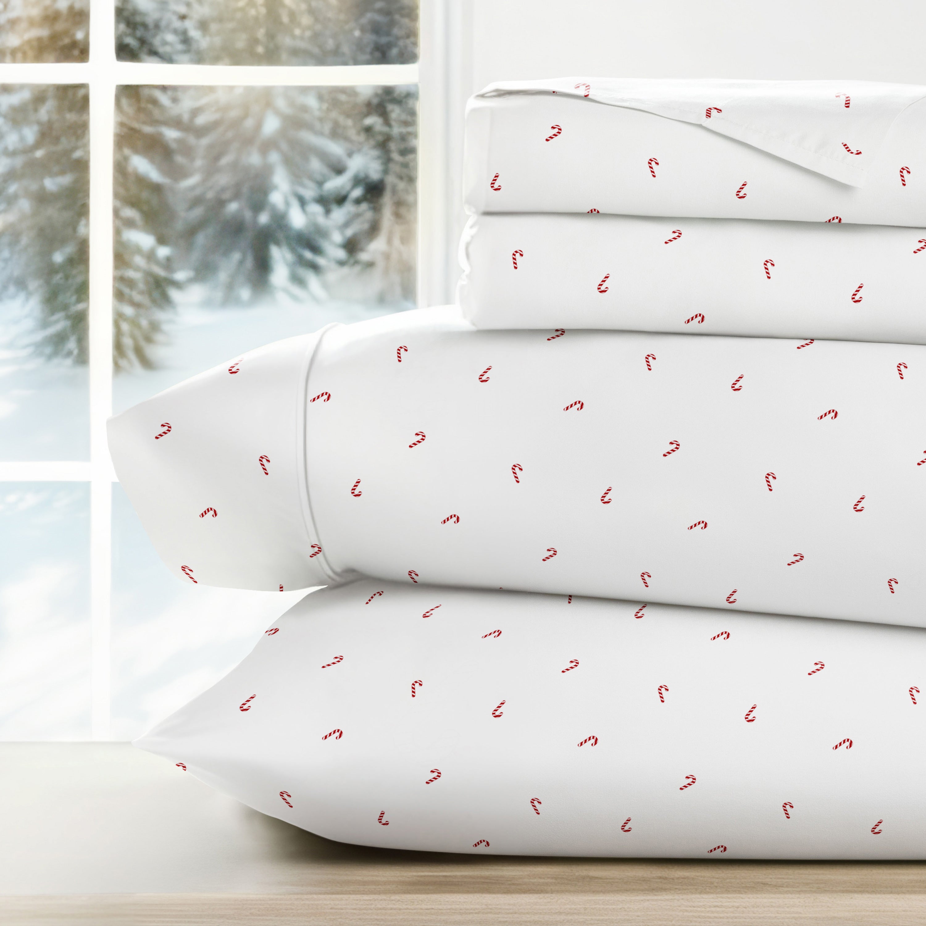 Candy Cane Patterned 4-Piece Sheet Set