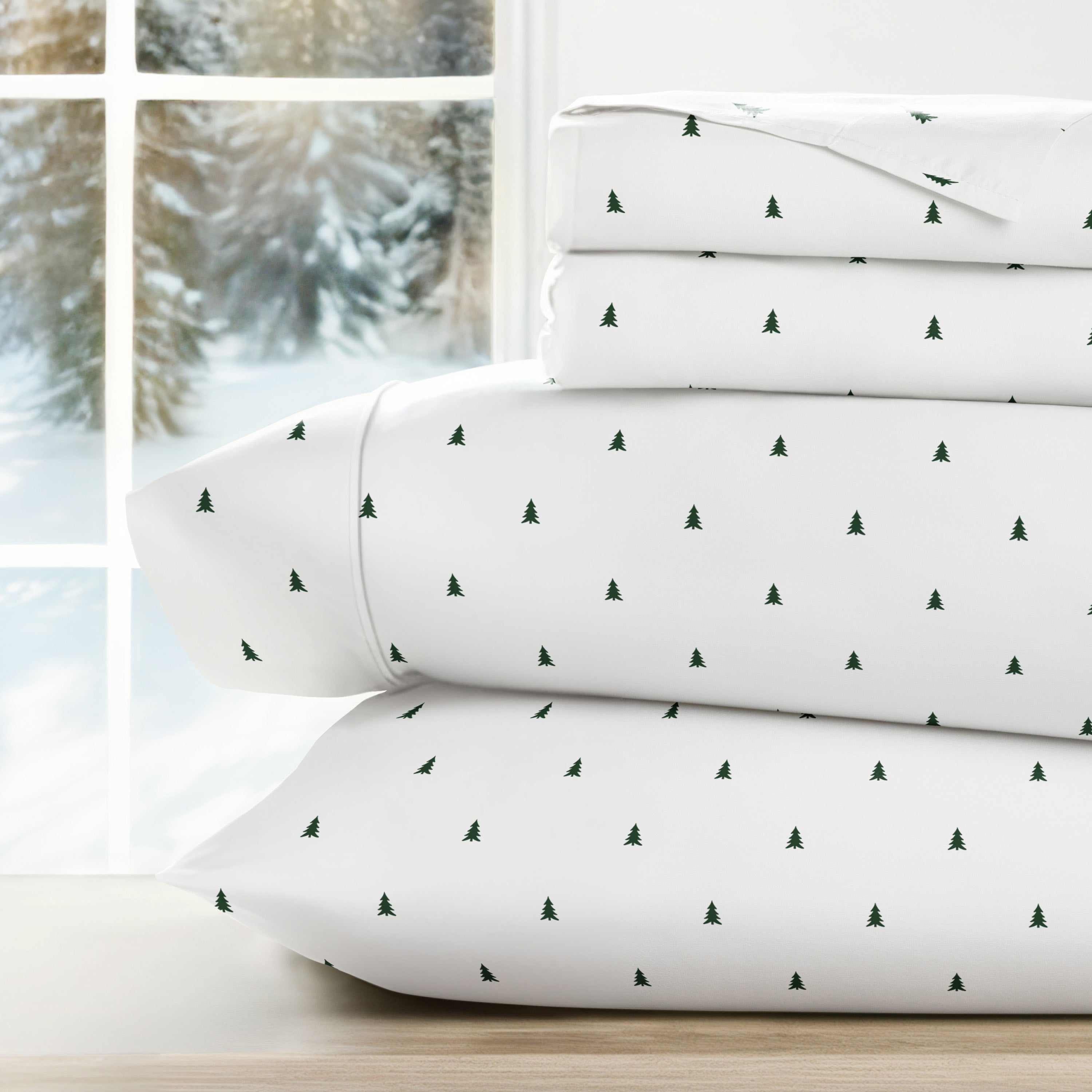 Pine Tree Patterned 4-Piece Sheet Set