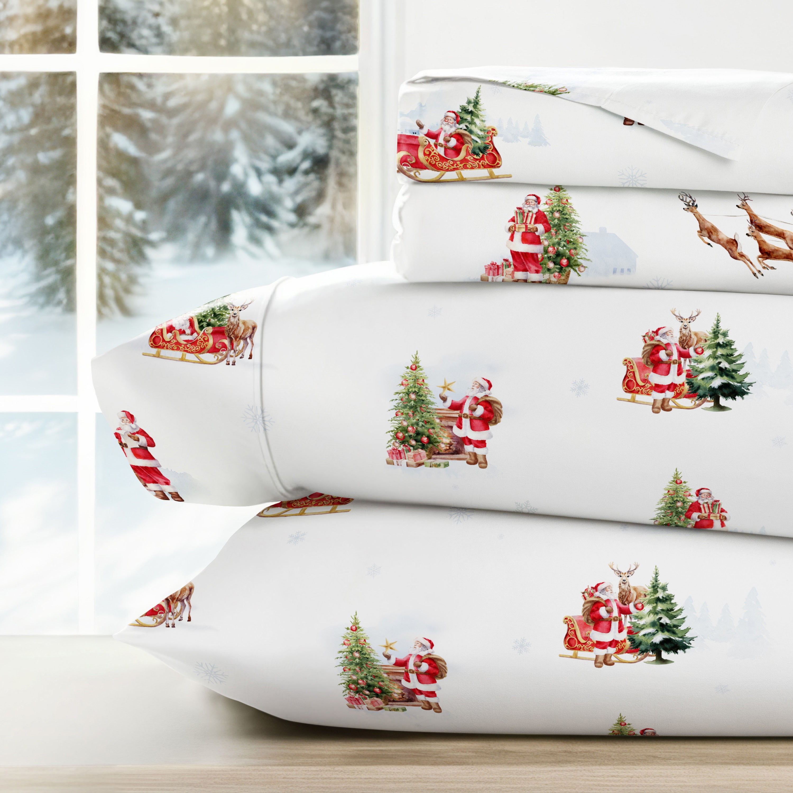 Vintage Santa Patterned 4-Piece Sheet Set