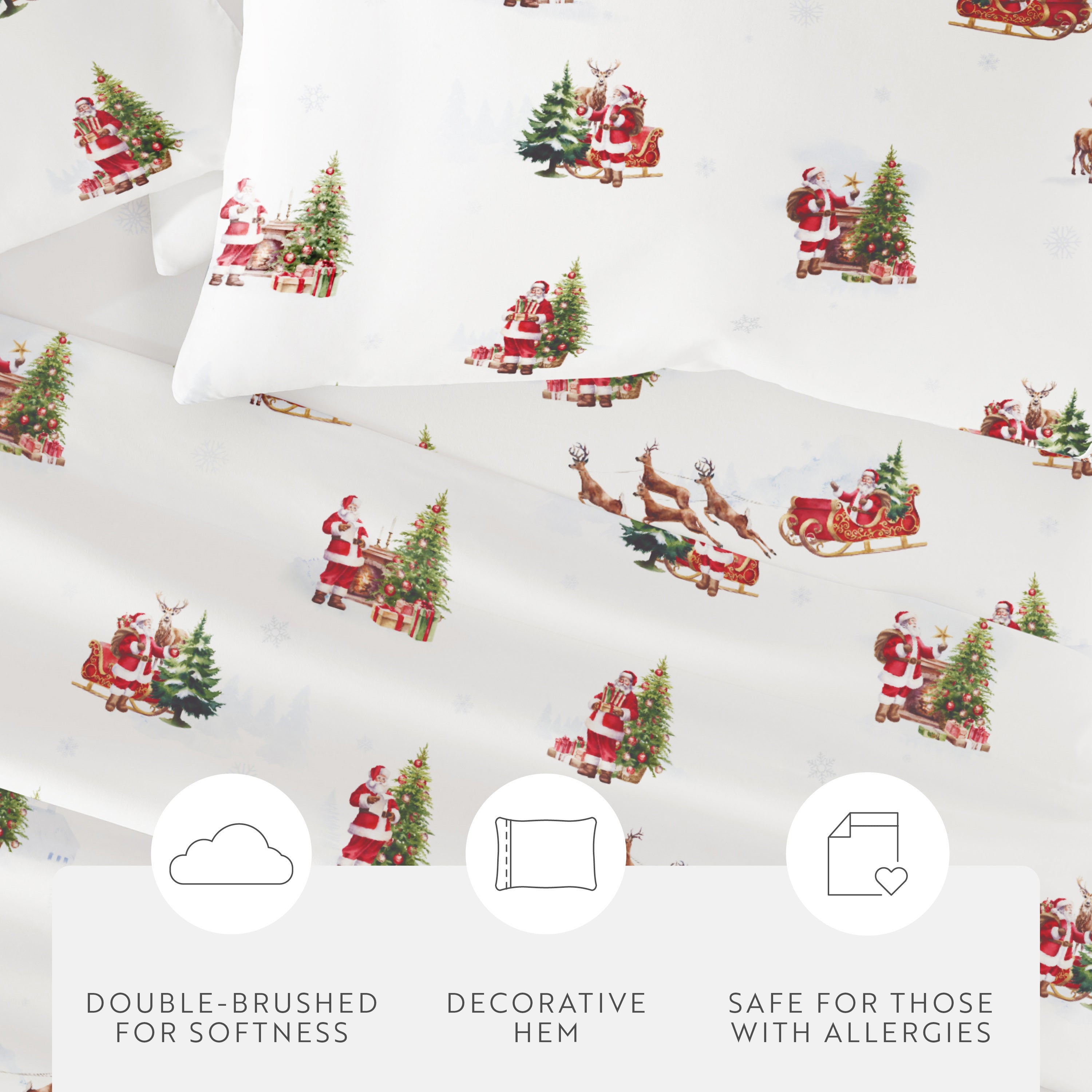 Vintage Santa Patterned 4-Piece Sheet Set