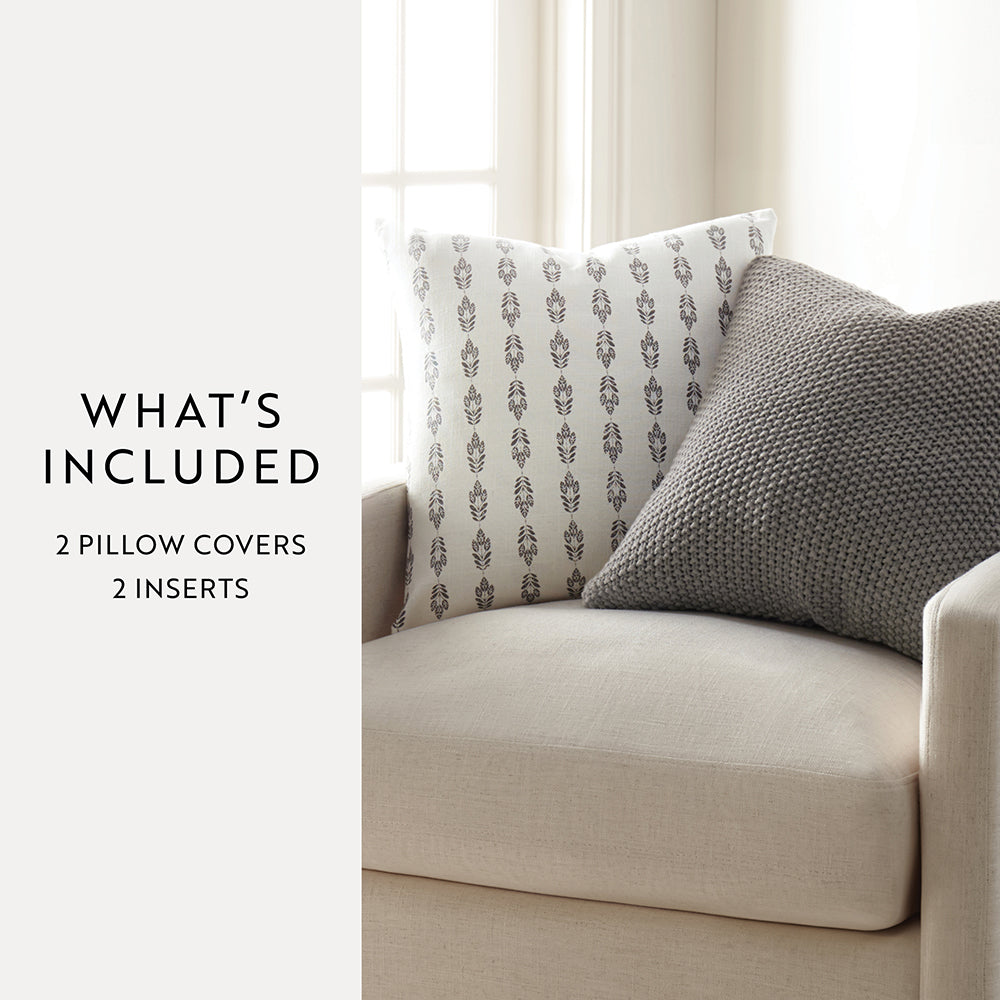 2-Pack Seed Stitch Knit With Folk Leaves Décor Throw Pillows (Sale) - Linen-sandhutch