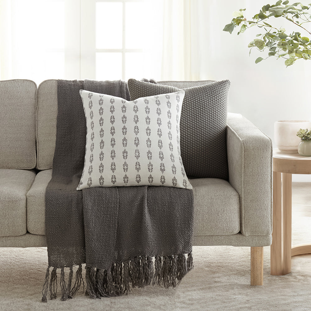2-Pack Seed Stitch Knit With Folk Leaves Décor Throw Pillows (Sale) - Linen-sandhutch