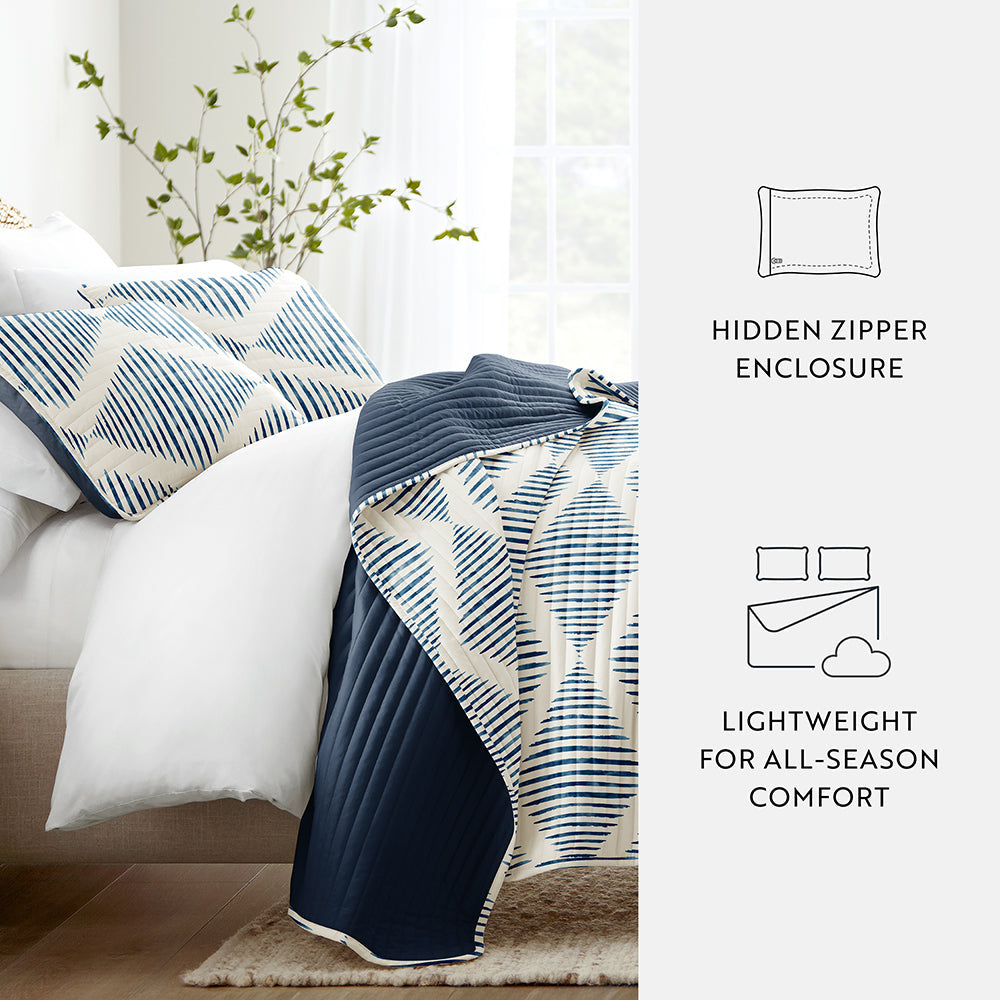 Distressed Diamond Reversible Quilted Coverlet Set (Sale) - Linen-sandhutch