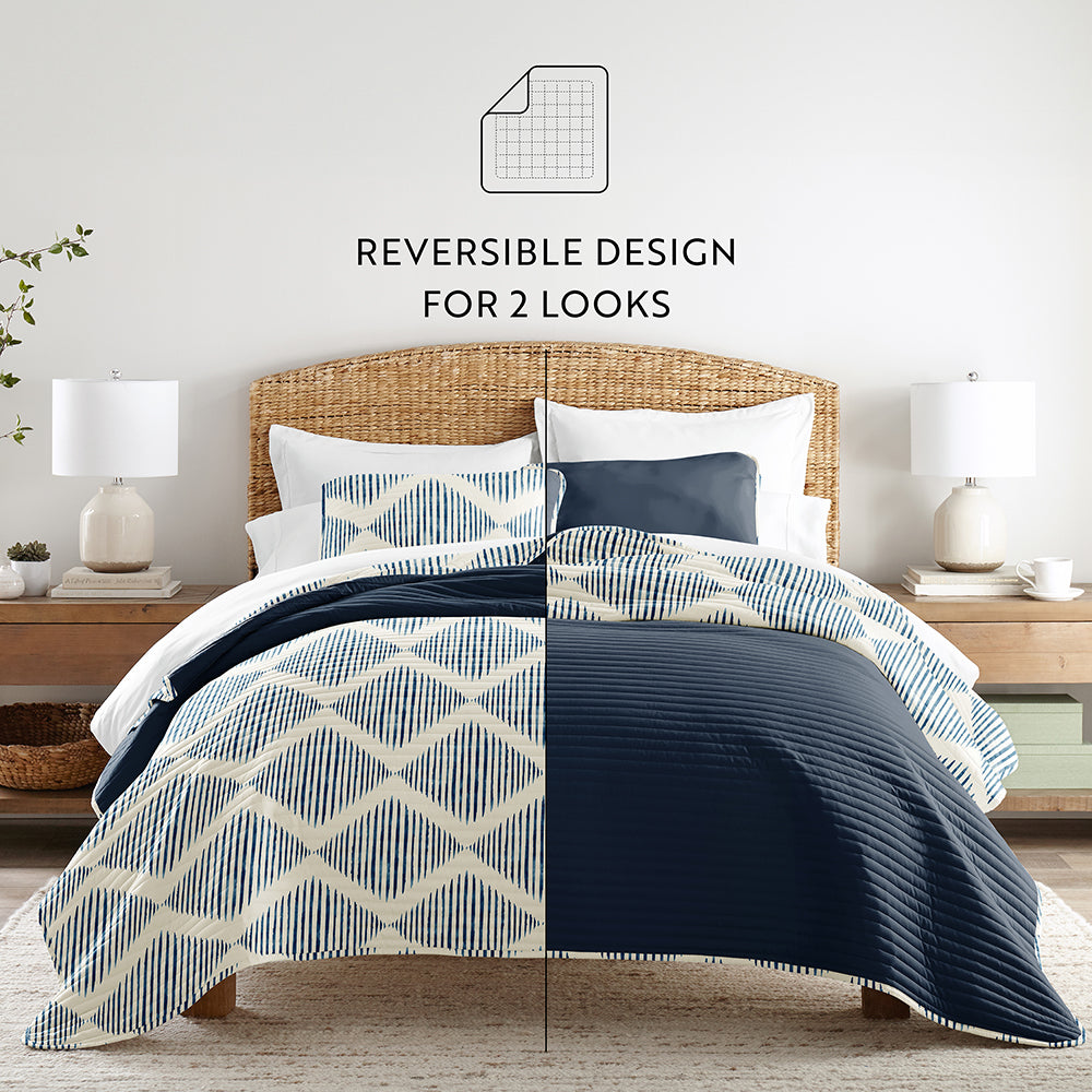 Distressed Diamond Reversible Quilted Coverlet Set (Sale) - Linen-sandhutch
