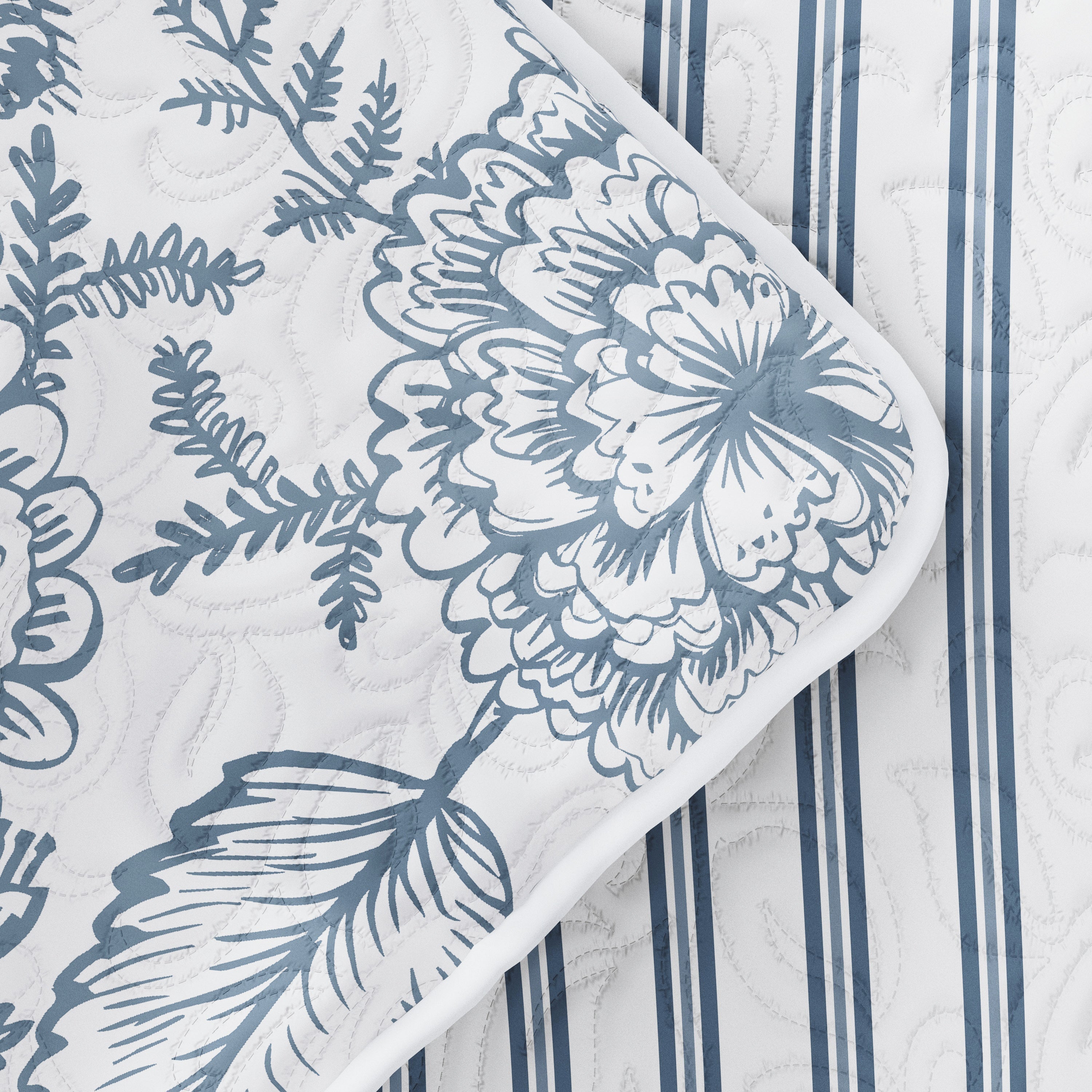 Jacobean/Stripe Reversible Quilted Coverlet Set (Sale) - Linen-sandhutch