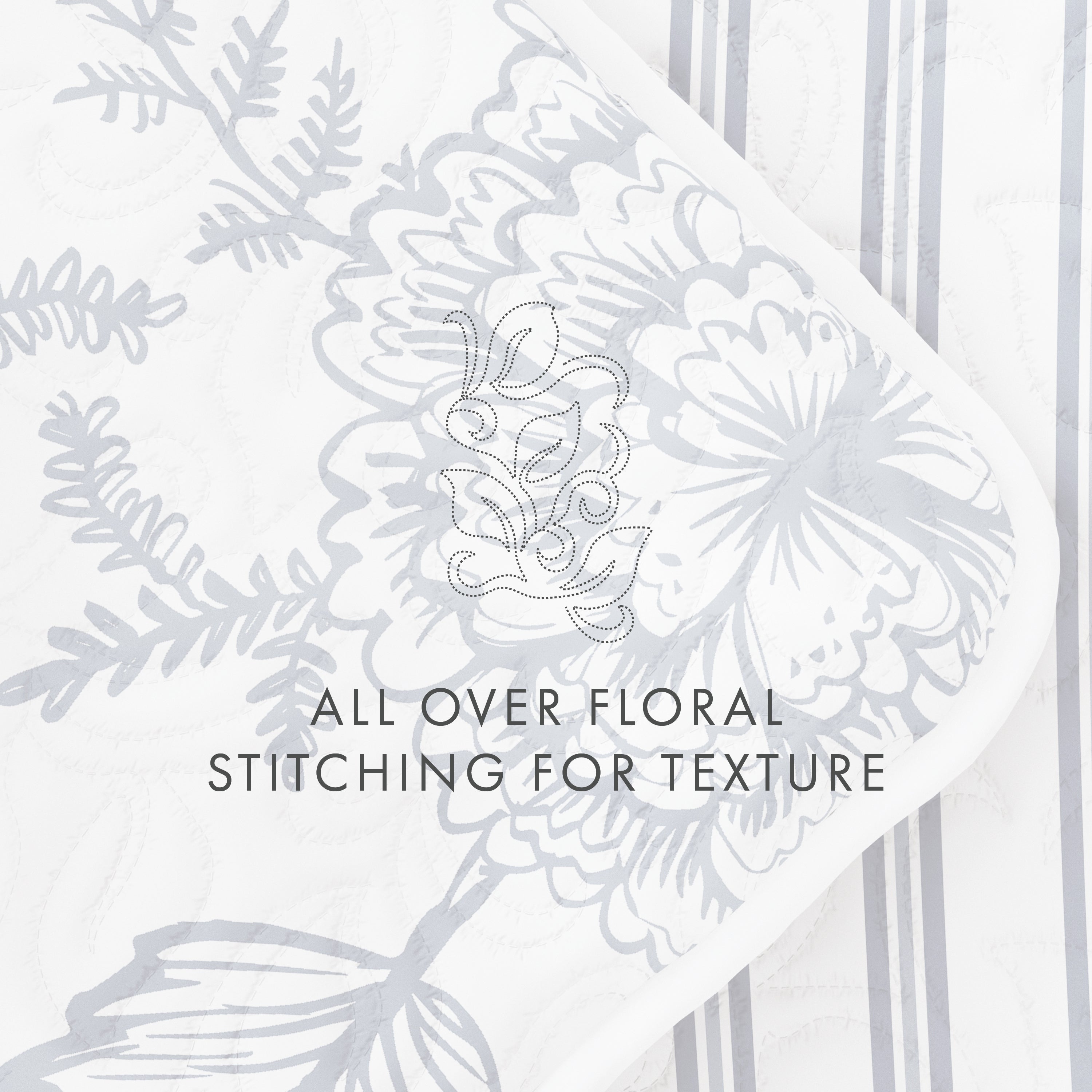 Jacobean/Stripe Reversible Quilted Coverlet Set (Sale) - Linen-sandhutch