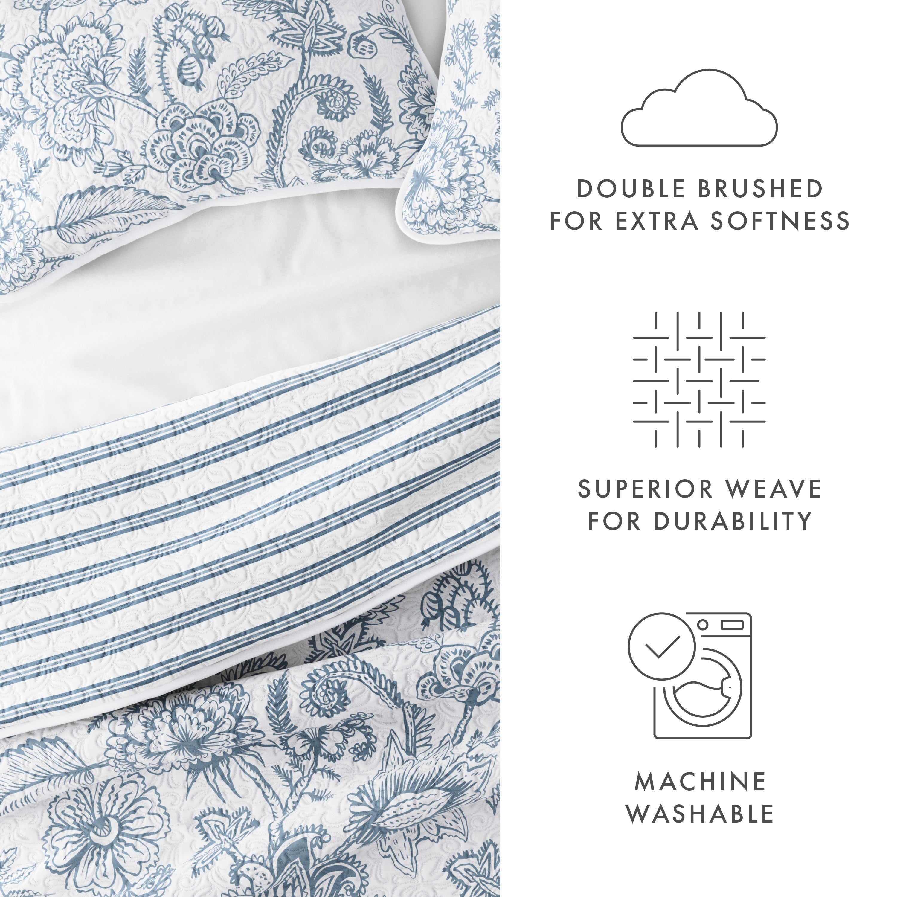 Jacobean/Stripe Reversible Quilted Coverlet Set (Sale) - Linen-sandhutch