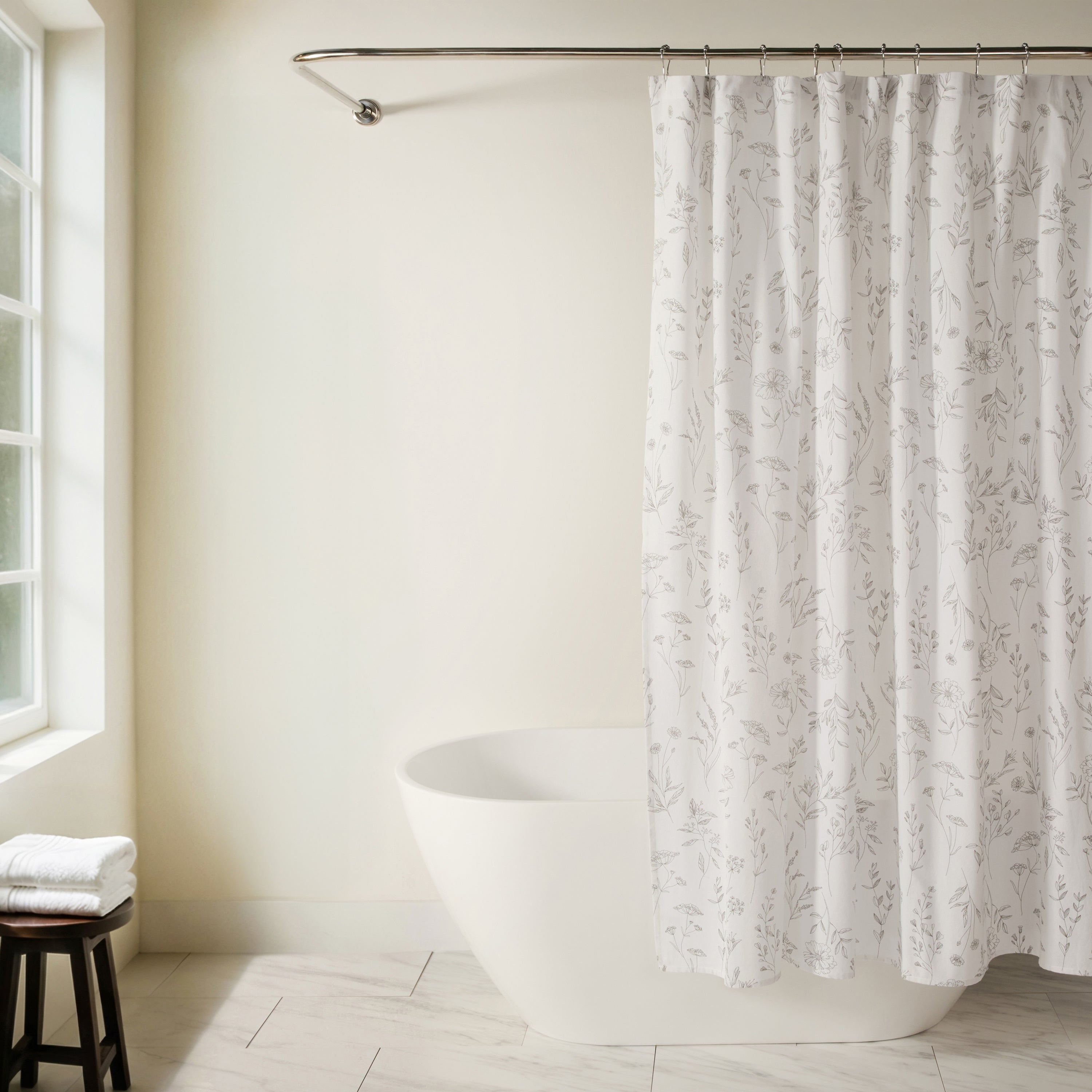 Linear Flowers Patterned Shower Curtain